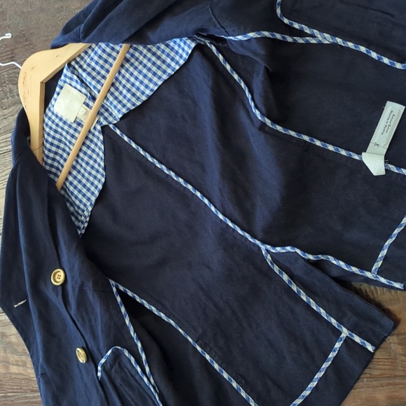 J. CREW I Navy Blue Indigo Metallic Pea Coat Double Breasted Jacket, 4 - Picture 15 of 16